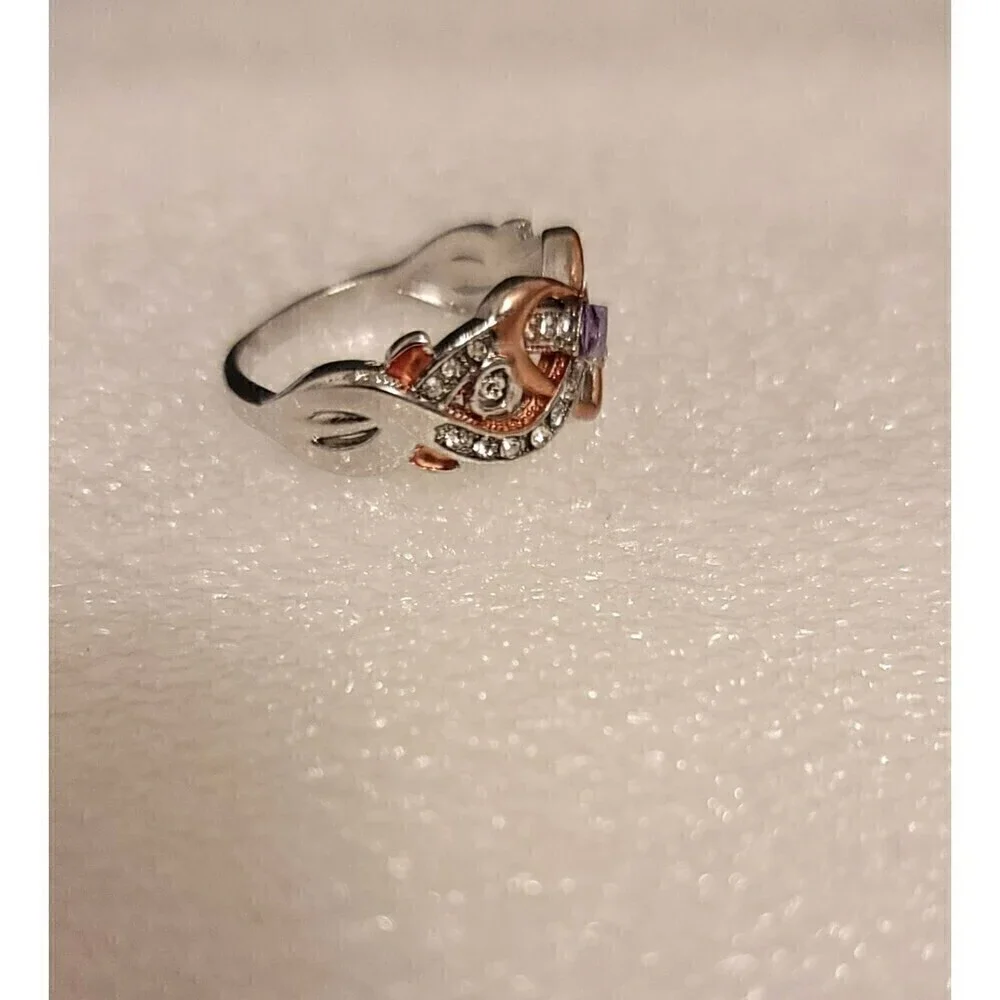 NIB - Heart Shape Promise Ring w/ Inlaid Shiny Amethyst - Size 9
